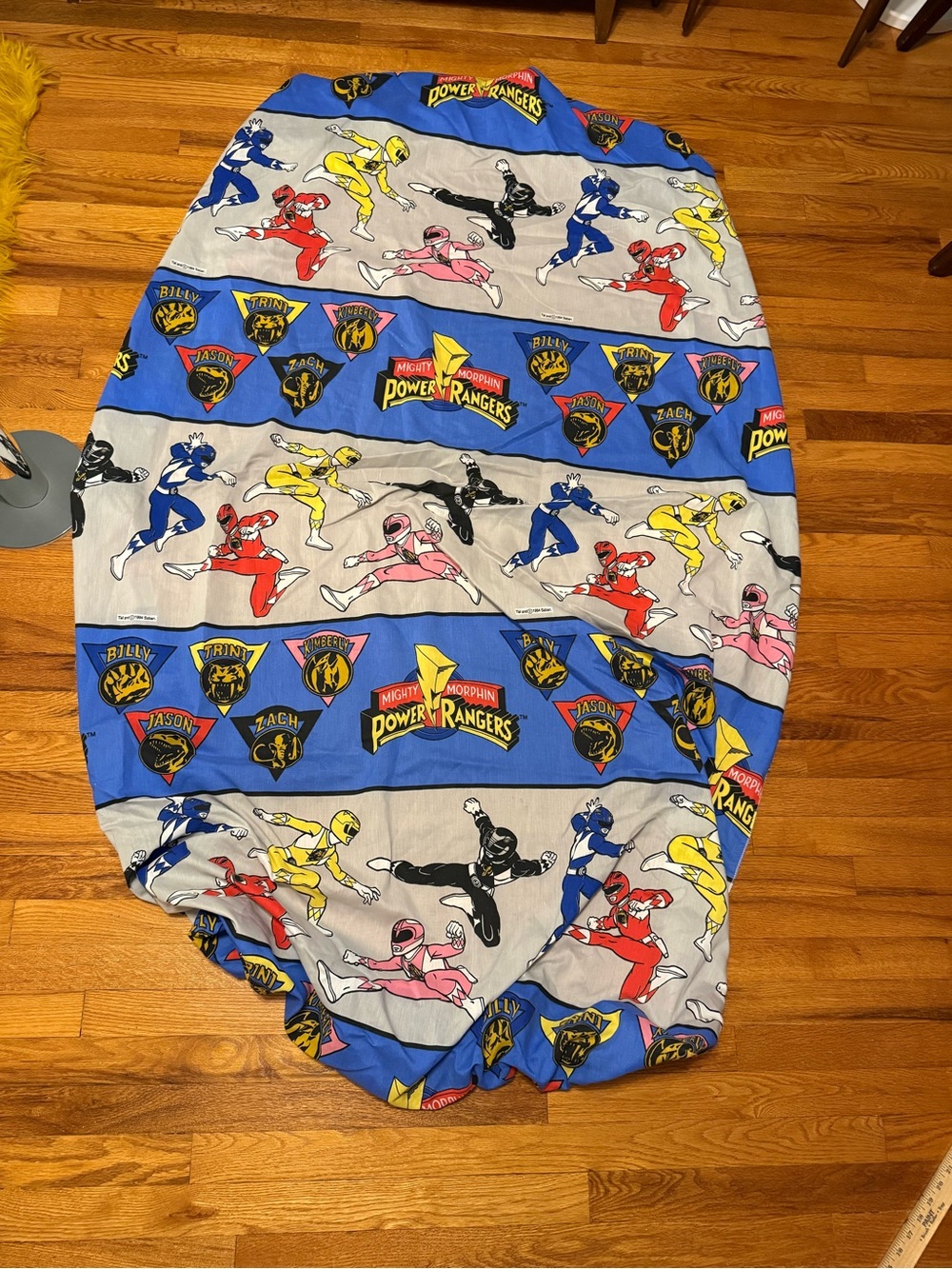 Vintage 90s Power Rangers Fitted Sheet, Fabric Beeding Collectible (Size Twin)